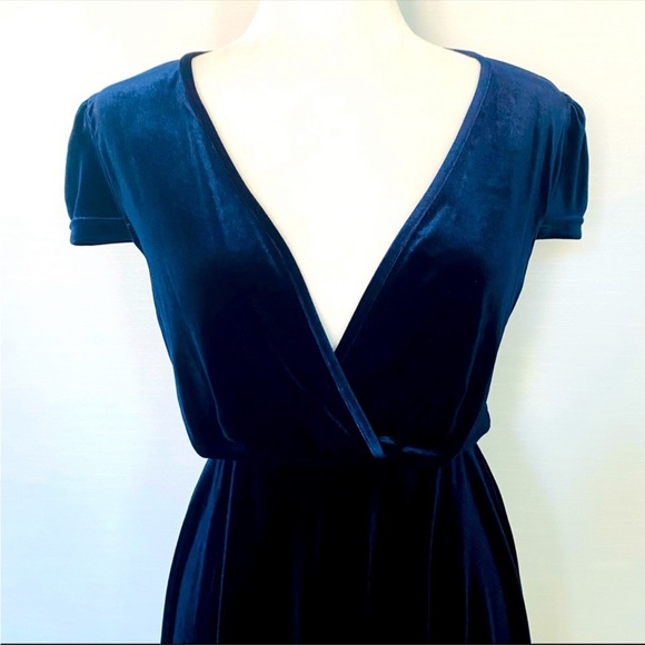 Midnight Blue Stretch Velvet She+Sky Babydoll Fit and Flare Holiday Party Dress - Picture 7 of 10